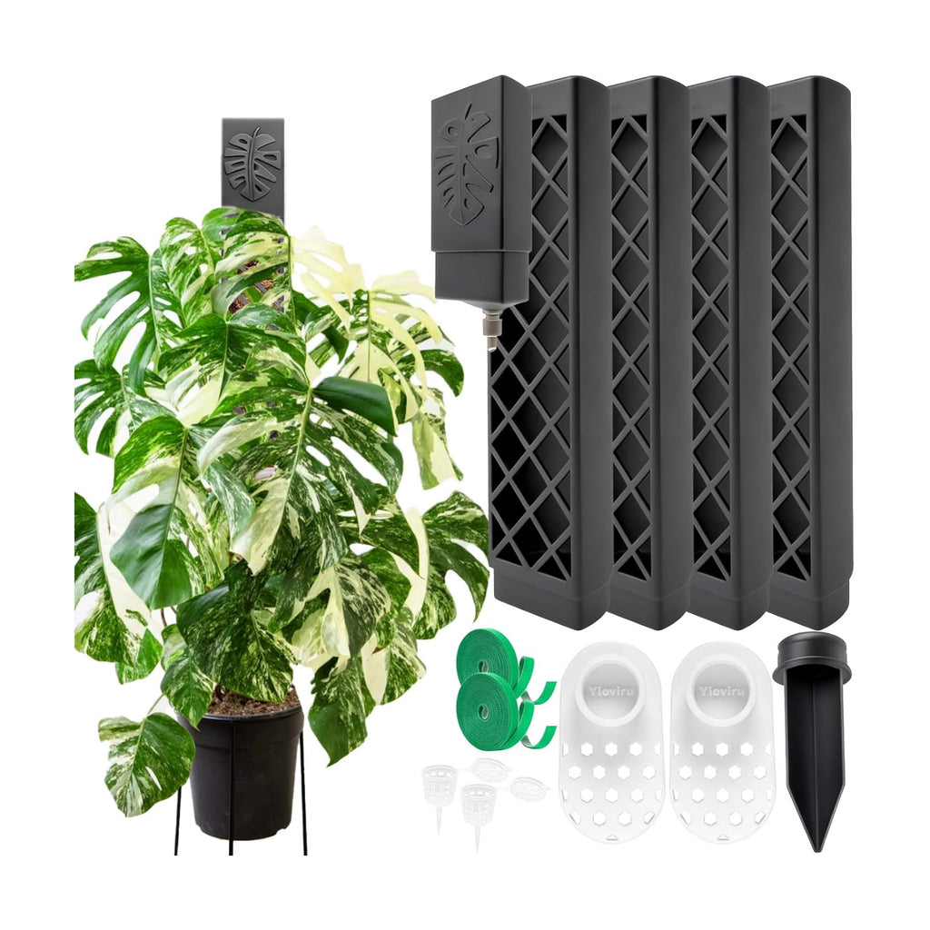 4 Psc 9 Inch D Shaped Moss Pole with Watering Dripper, Plastic Moss Poles for Climbing Plants, Sturdy Monstera Plant