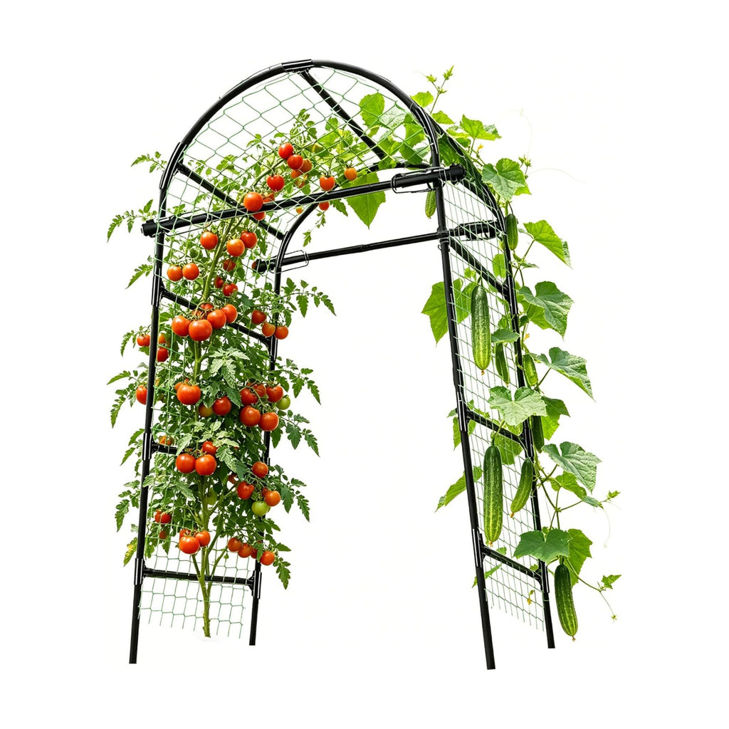Garden Arch Trellis for Climbing Plants Outdoor - (Black, 81x36x32in) Cucumber Trellis for Raised Bed with Net, Garden