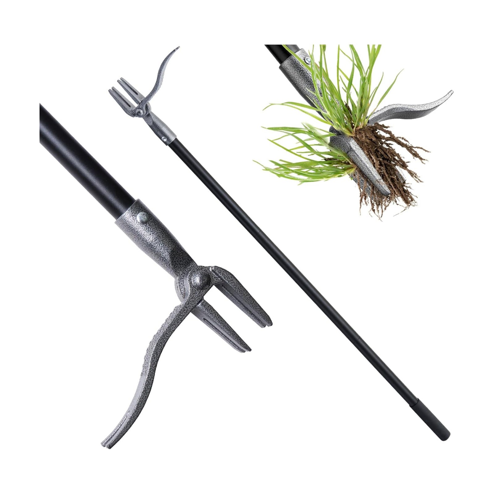 Weed Puller, Stand Up Weed Puller Tool with Steel Long Handle, 4 Claw Steel Head Weeder Tool, Handle Weeder Tool