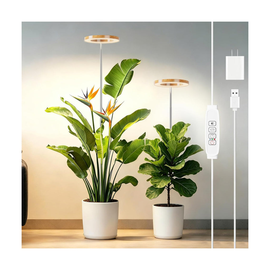 SDOVUERC Full Spectrum Grow Lights for Indoor Plants – Adjustable Height Plant Lamp with Wood‑Grain Finish, 6/12/18H