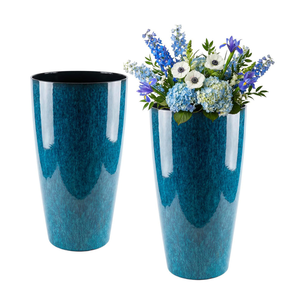 21 inch Tall Planter, Indoor Outdoor Planter Set of 2 Tall Outdoor Planters for Porch Large Planter Pot with Drainage