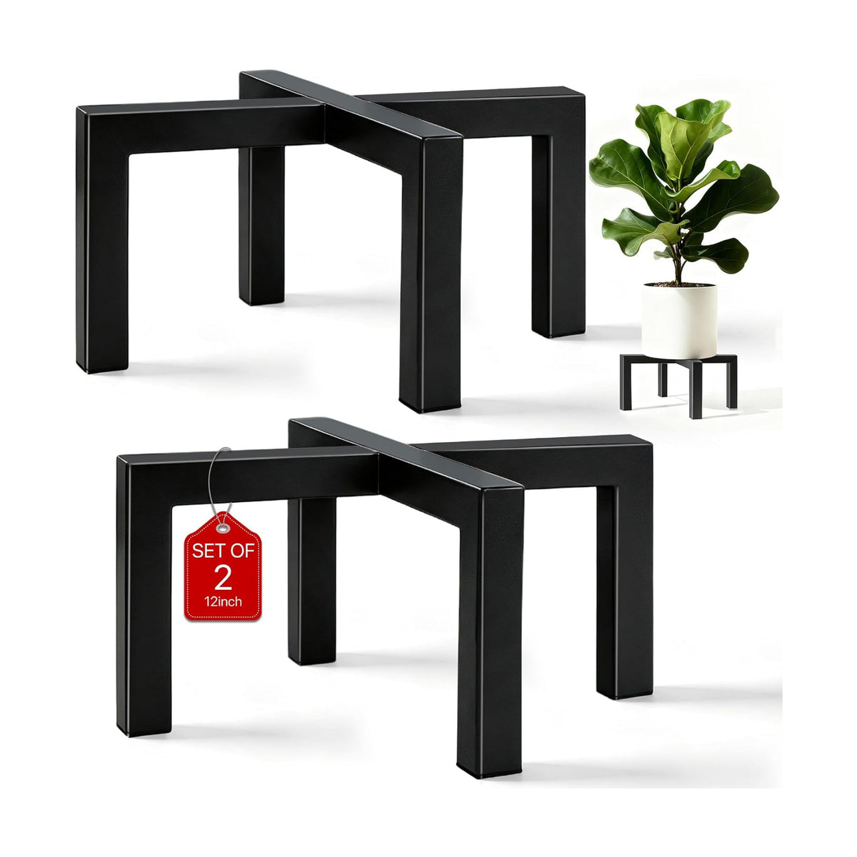 12" Metal Plant Stand Indoor Outdoor, 2 Pack, Heavy Duty Pot Risers