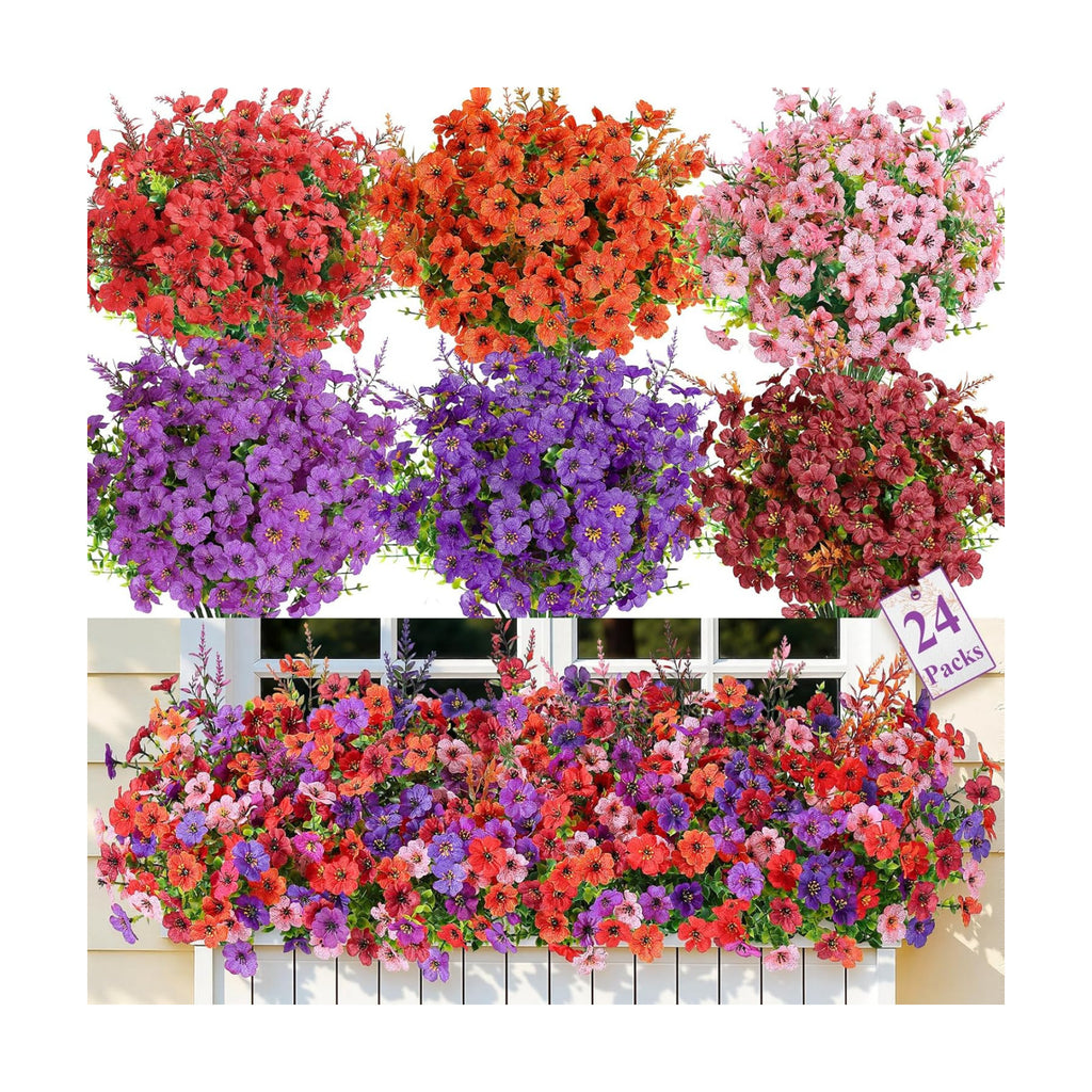 SHareconn 24 Bundles Artificial Flowers for Outdoors UV Resistant Decor