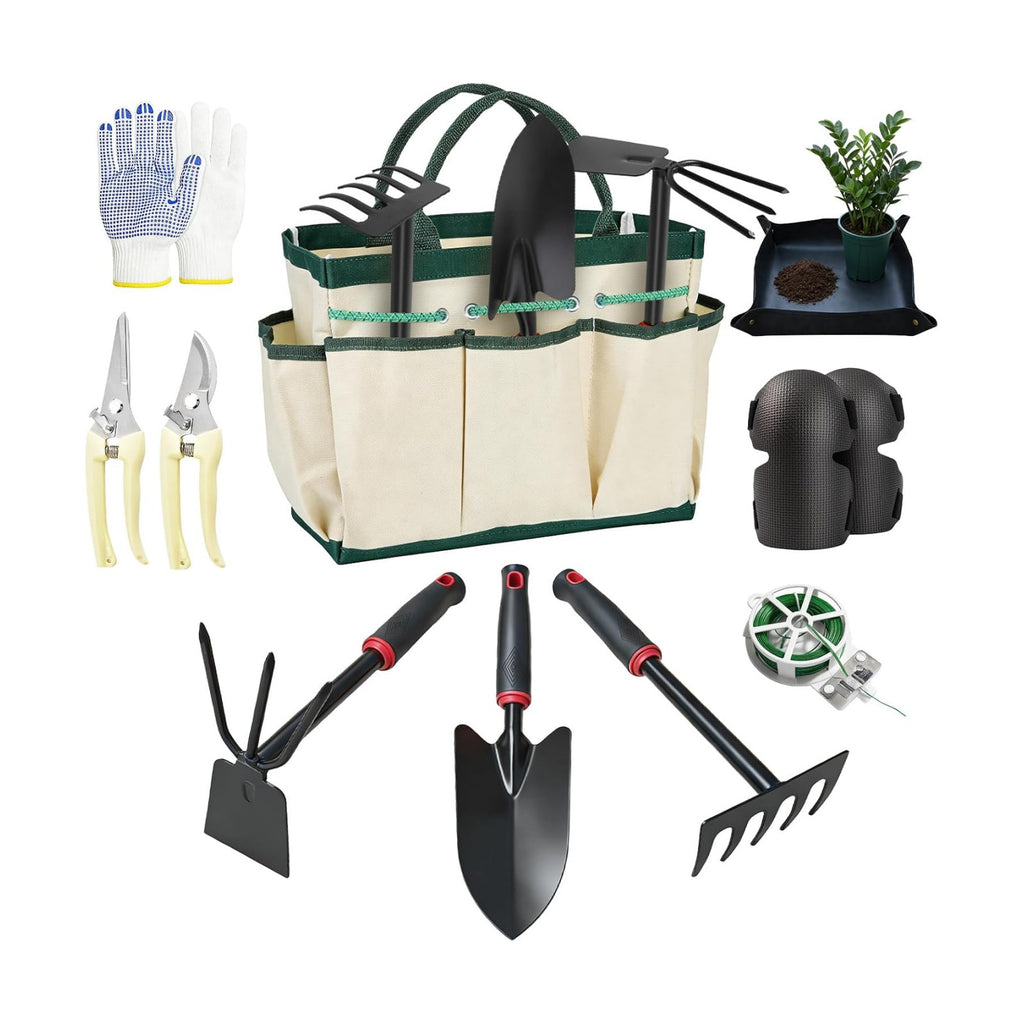 10 Pcs Gardening Tool Set - Heavy Duty Garden Kit with Stainless Steel Pruning Shears, Trowel Garden Tool, Kneeling