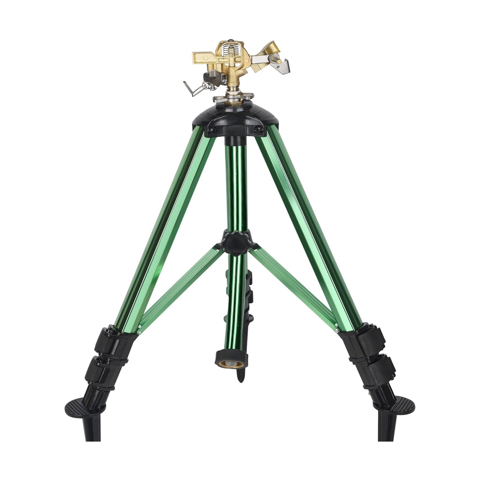Impact Sprinkler on Tripod Base, 360° Adjustable Brass Sprinkler Head with Stakes, Heavy Duty Metal Tripod Lawn
