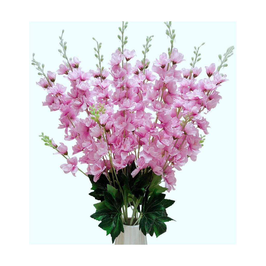8 pcs Cherry Blossom Pink Delphinium Artificial Flowers, 34.25''Artificial Snapdragon Flowers Tall Fake Flowers Silk Flowers Faux Delphinium Bulk for Tall Vase Home Wedding Garden Table Decor