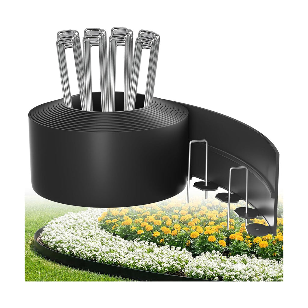 Bluepro Landscape Edging, 4 Inch 33 ft Garden Edging Border Kit with 50 Steel Stakes (Strong) & Reinforced Design