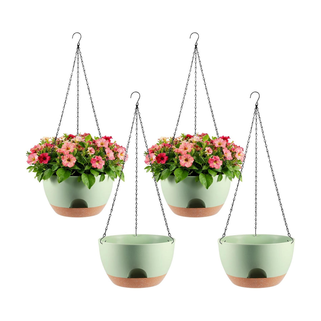 4-Piece Set of 8-Inch Hanging Planters with Automatic Watering System and Drip Tray, Includes Metal Chain, Suitable for
