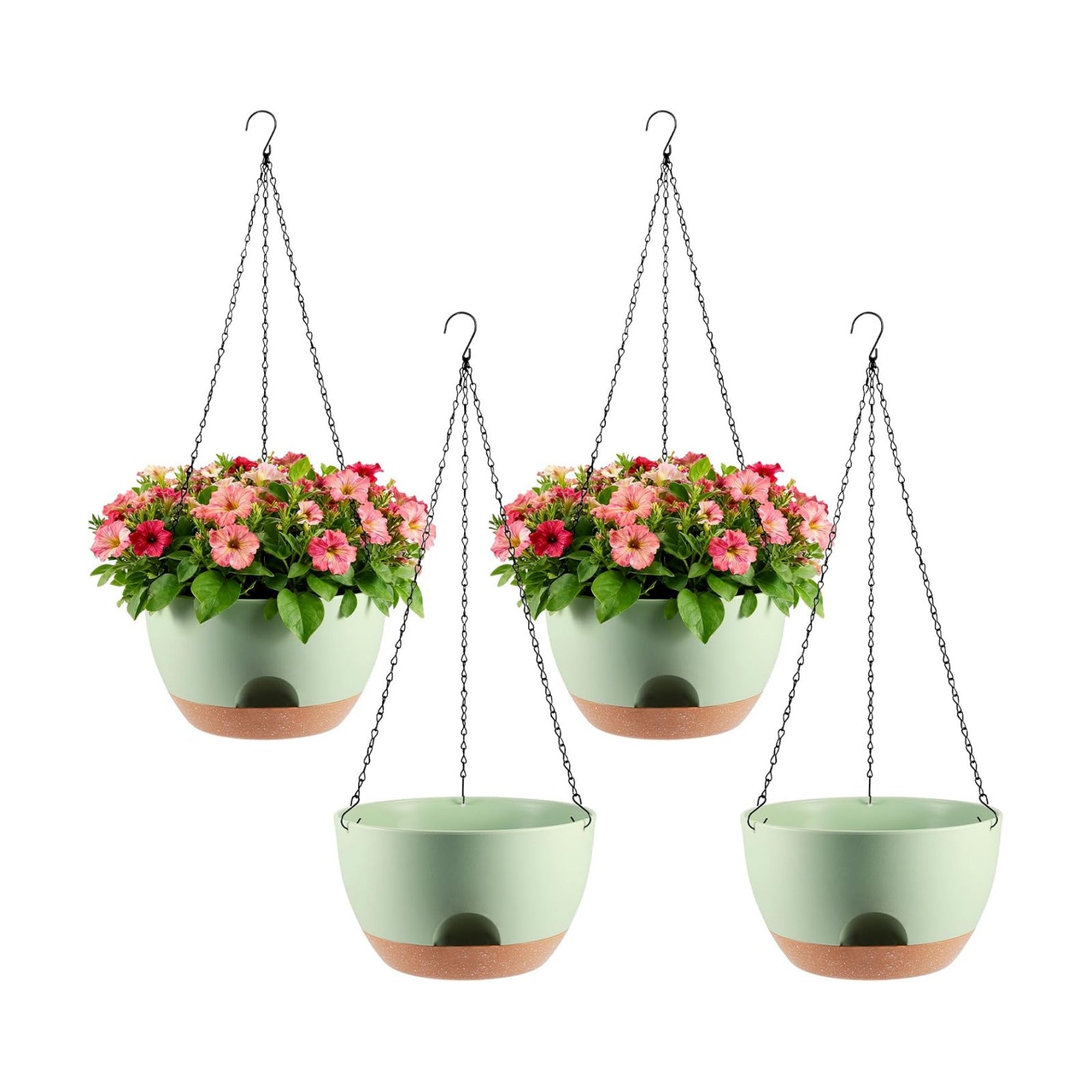 4-Piece Set of 8-Inch Hanging Planters with Automatic Watering System and Drip Tray, Includes Metal Chain, Suitable for