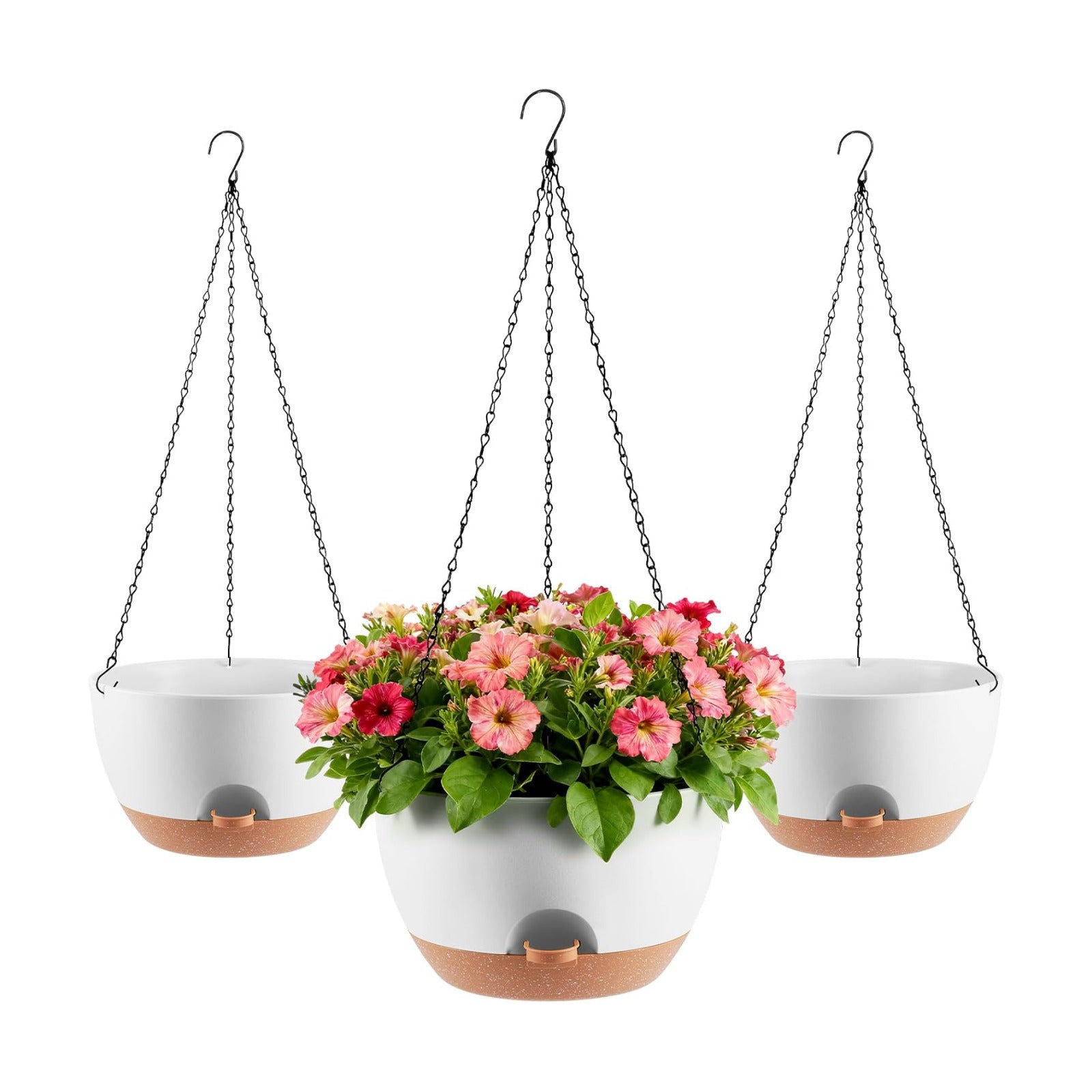 3-Piece Set of 10-Inch Hanging Planters with Automatic Watering System and Drip Tray, Includes Metal Chain, Suitable