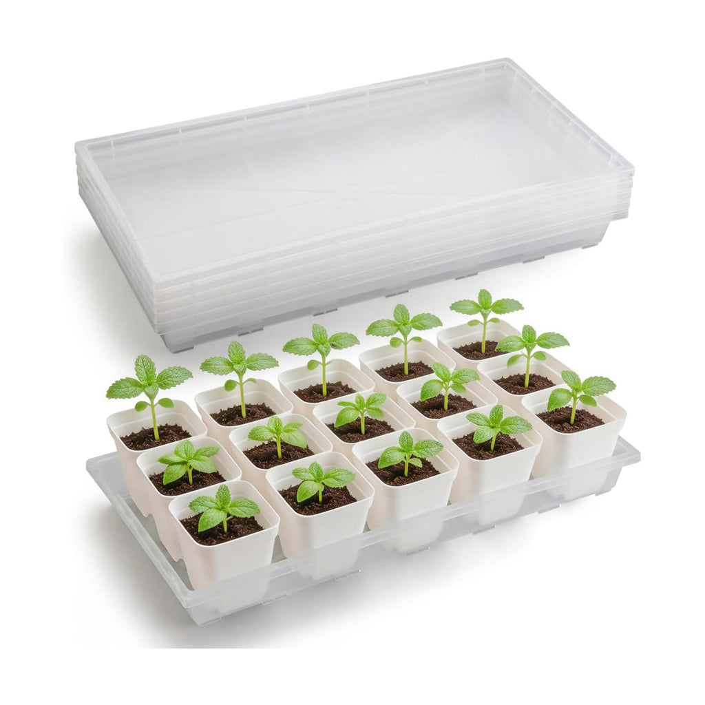 RooTrimmer 1020 Nursery Pot Trays 5 Pack, Transparent Plastic Flat Seed Starter Tray, Durable Square Seedling Starting