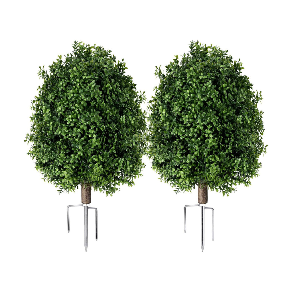 QCQHDU Artificial Boxwood Topiary Shrubs for Outdoor, 27" Fake Bushes Evergreen Ball Trees with Ground Spike,UV