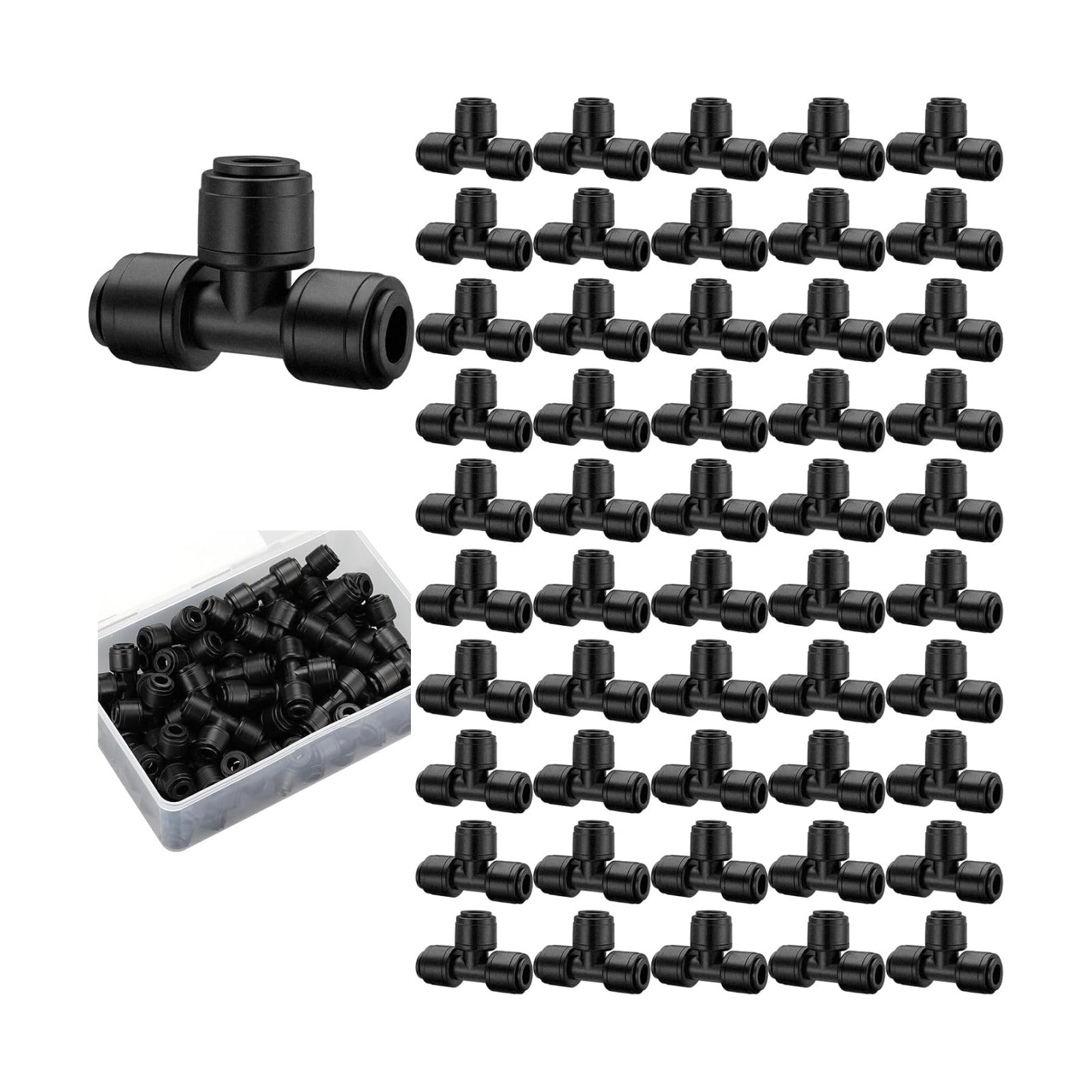 Weysat 50 Pack Quick Connect 1/4" Drip Irrigation Tee Connectors, Universal Fittings for 1/4 Inch Tubing, Leak Free