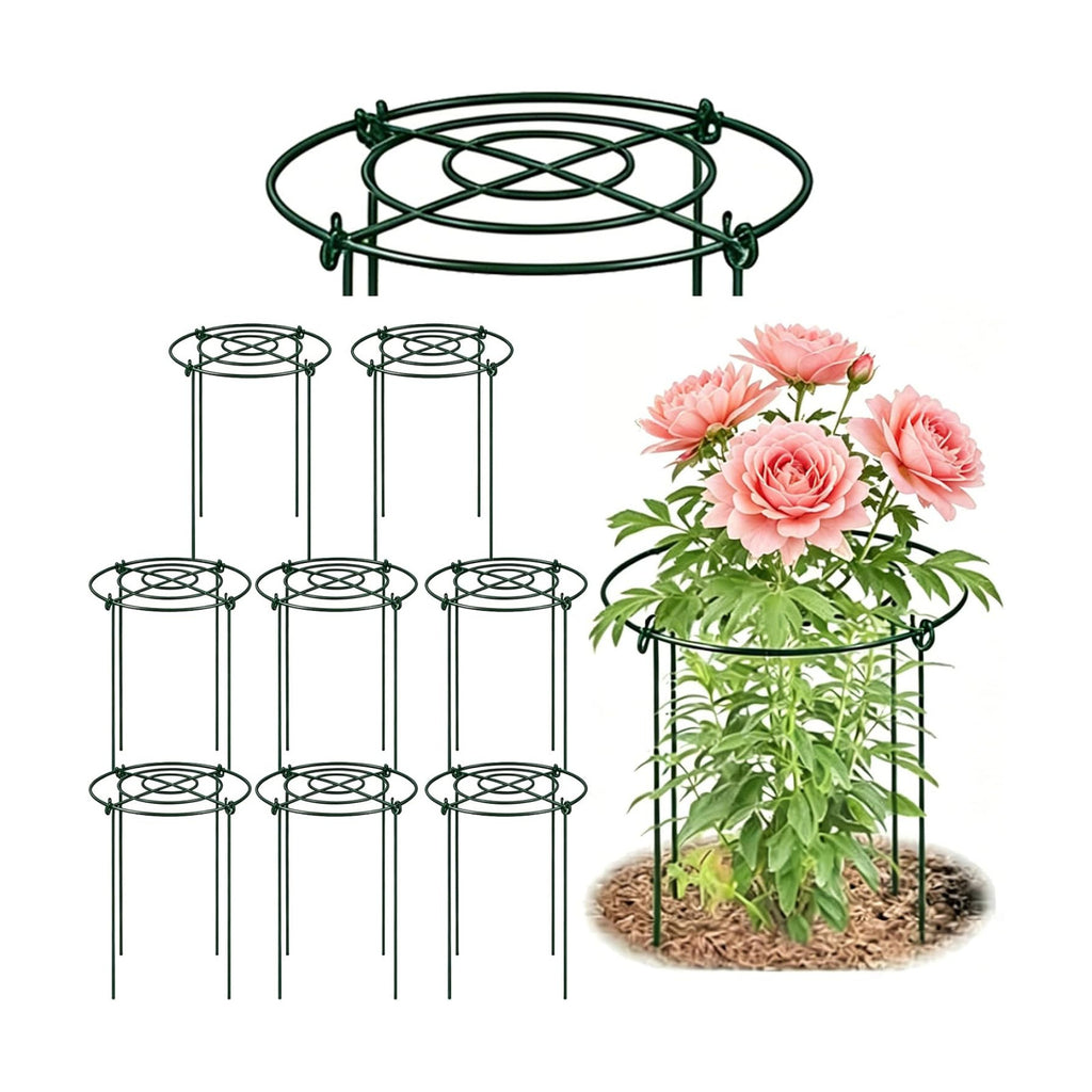 DAYUMKOU 8 Pack Peony Cages and Supports, 11.5" D x 12" H | Plant Supports for Outdoor Plants, Heavy Duty Metal Peony