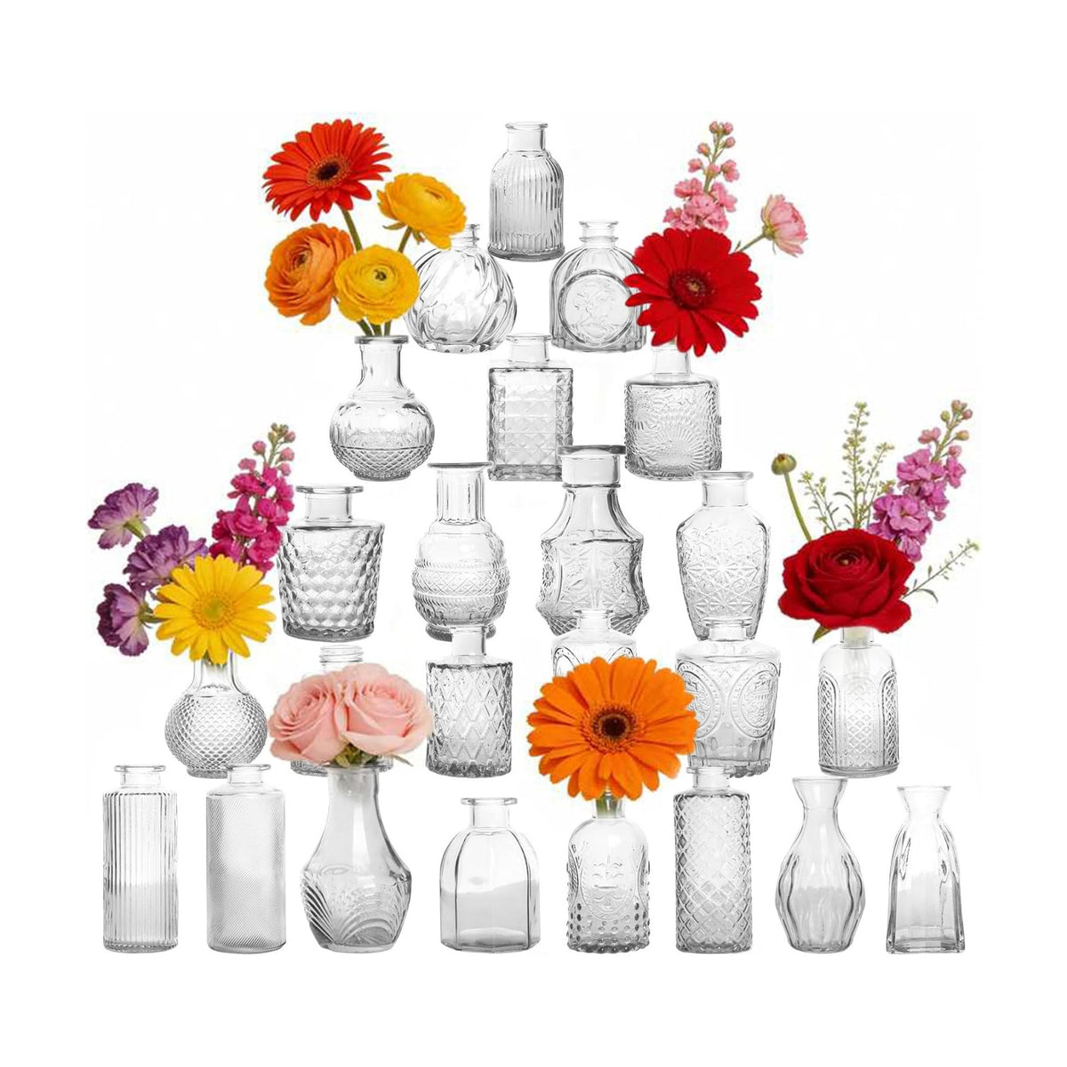 Petal Petite Small Clear Glass Bud Vase Set of 24 for Wedding Centerpieces