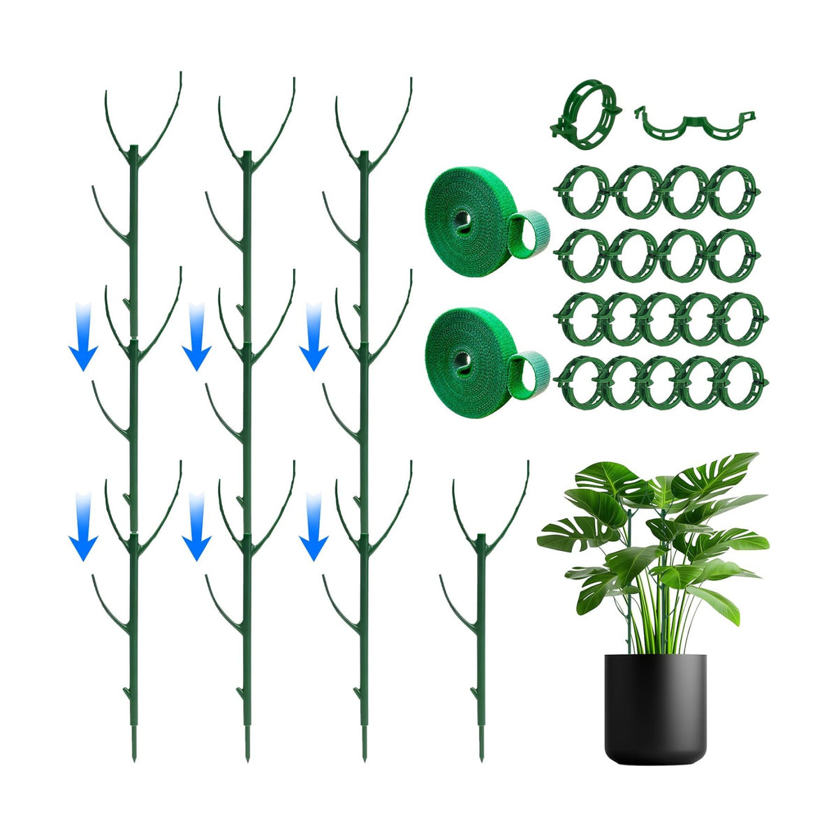 10 Plant Support Stakes for Indoor Plants with Clips & Plant Tie