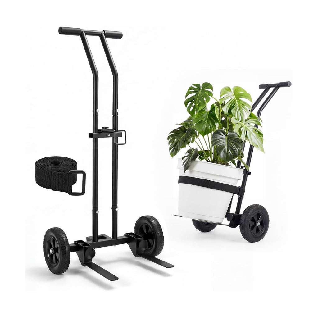 Heavy Duty Plant Caddy with Wheels, 175Lbs Adjustable Plant Dolly Cart with Grab Arm/Suction Cups/Strap, Dual