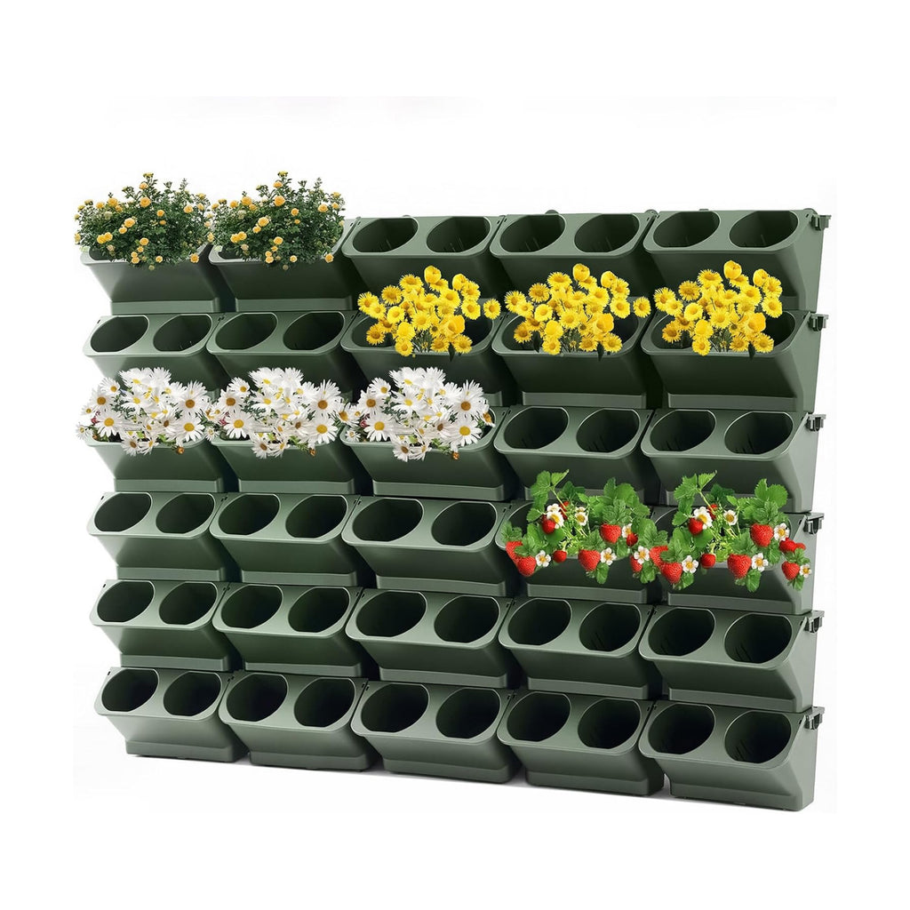 Briwooody 30 Set 60 Pocket Vertical Stackable Wall Planters Kit Outdoor Self Watering Plastic Planter Grow Hang Mount
