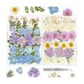 Dried Pressed Flowers Real Pressed Flowers Natural Dry Leaves Bulk Mixed Colorful Herbs Kit with Tweezers for Scrapbooking DIY Candle Jewelry Crafts Making Nails (White, Purple, Blue)