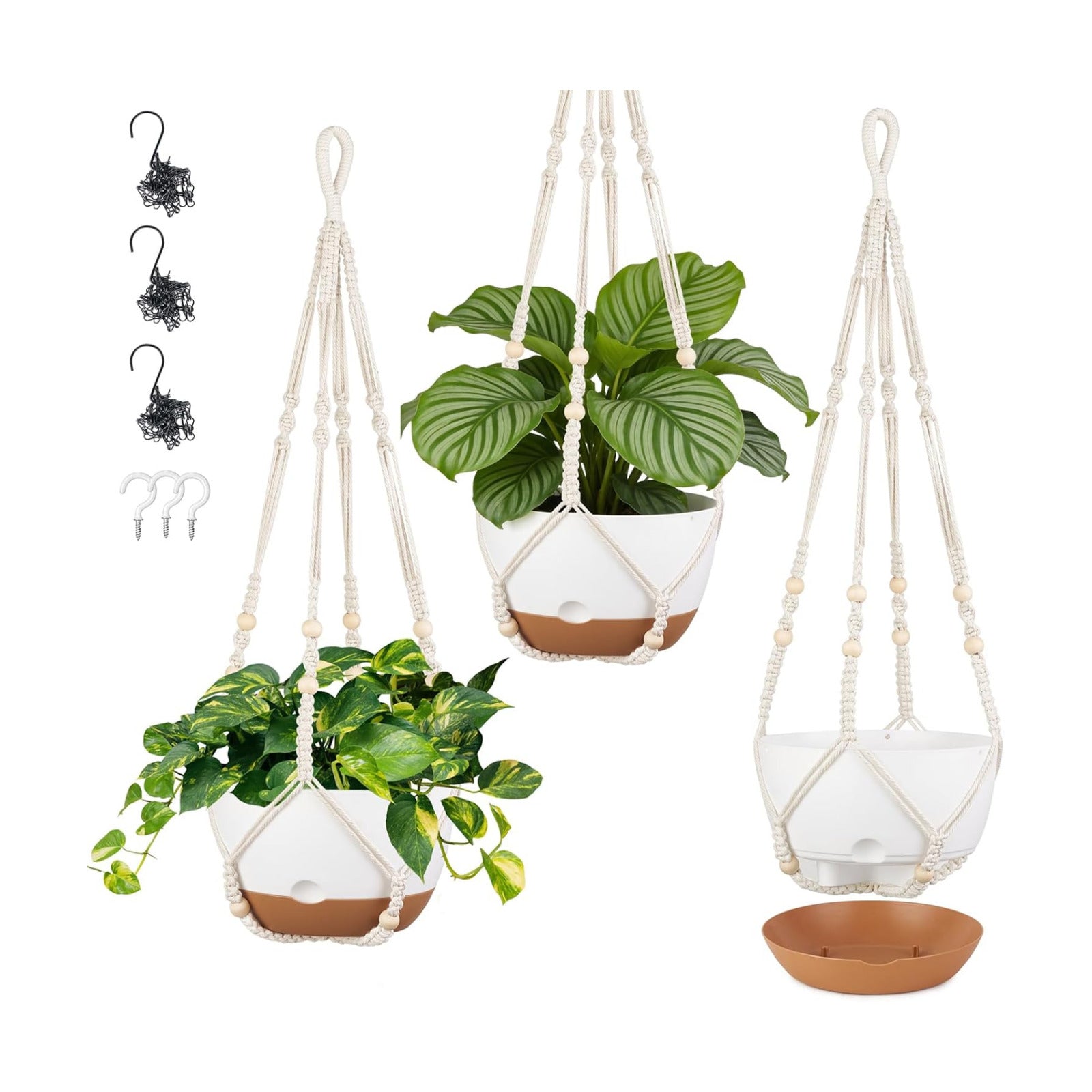Mkono 3 Pack 10 Inch Hanging Planters for Indoor Plants with Self Watering | Macrame Plant Hangers, 2 Kinds Hanging