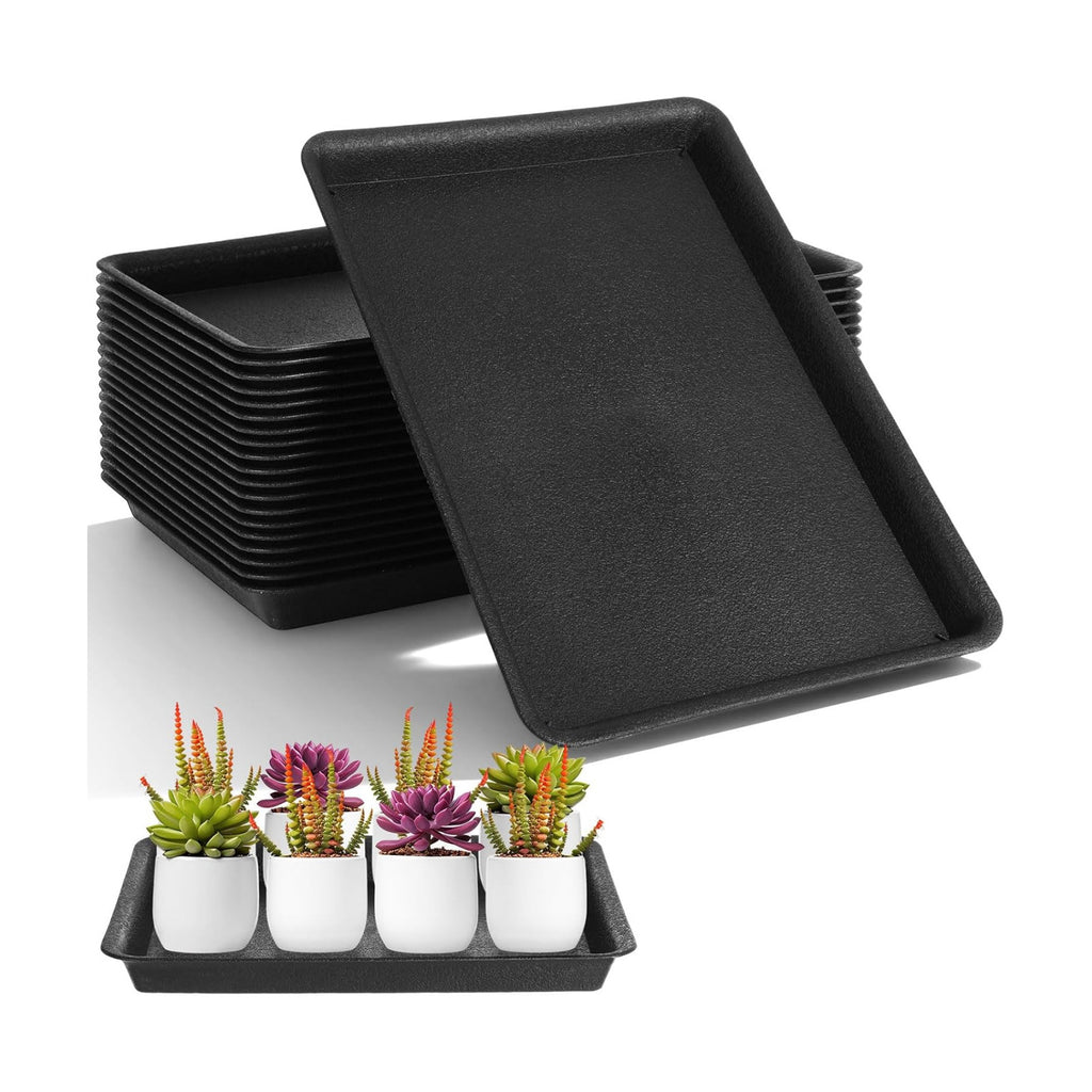 Gejoy 20 Pack 15 Inch Rectangular Plastic Plant Saucers Tray Bulk Heavy Plastic Plant Drip Tray Flower Pot Trays for