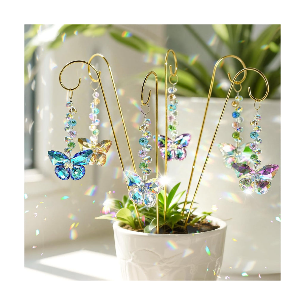 6 Pcs Colorful Butterfly Crystal Suncatcher Garden Plant Stake Plant Stake | Crystal Butterfly Garden Stakes Plant