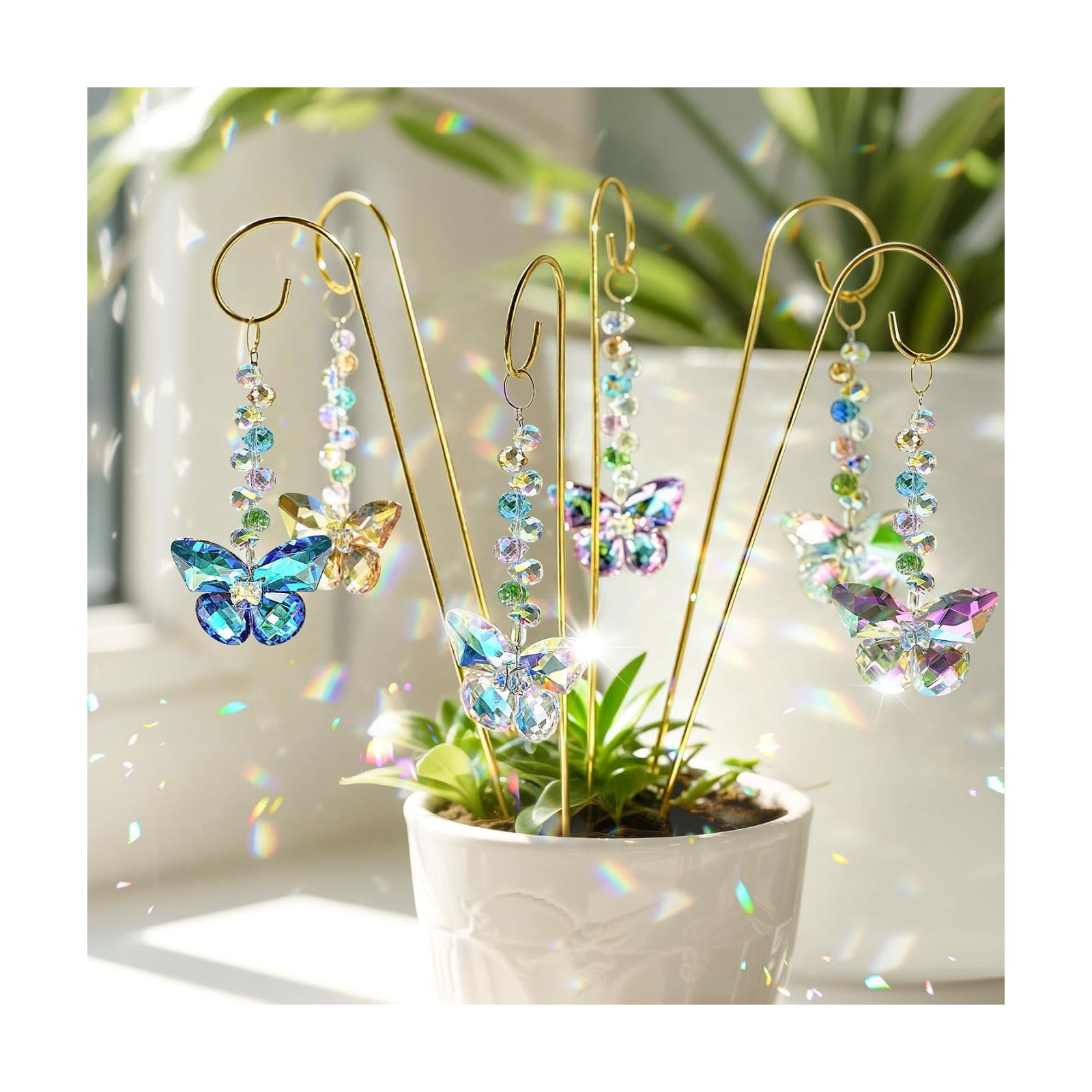 6 Pcs Colorful Butterfly Crystal Suncatcher Garden Plant Stake Plant Stake | Crystal Butterfly Garden Stakes Plant