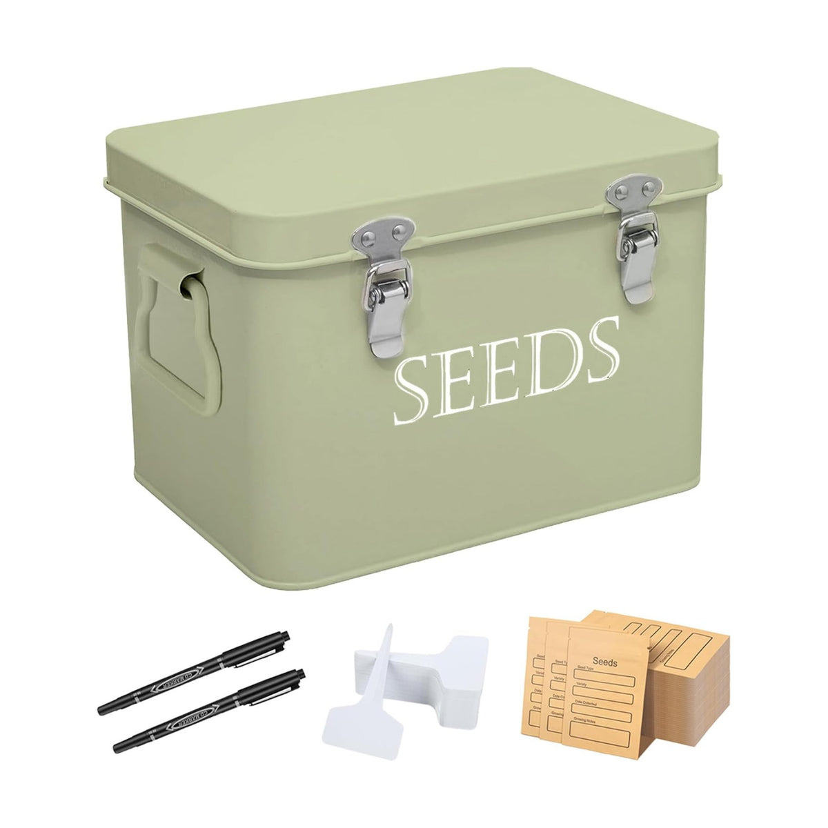 Ecopark Seed Storage Box, Professional All-in-one Kit | with 2 Pens, 20 Plant Labels and 50 Seed Envelopes, Metal