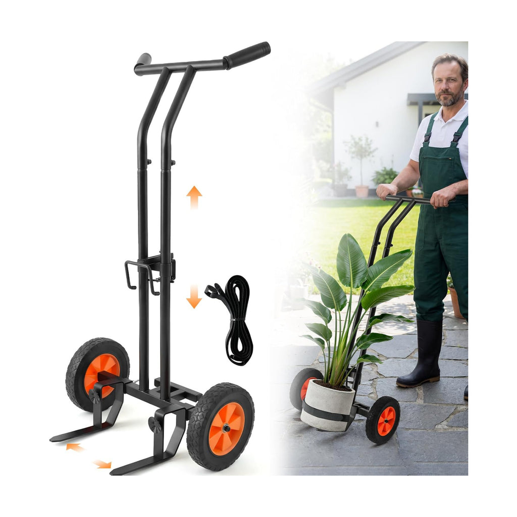AUROPEAK Plant Caddy with Wheels, Adjustable Potted Plant Mover | Adjustable forks, grip arms and strap move large