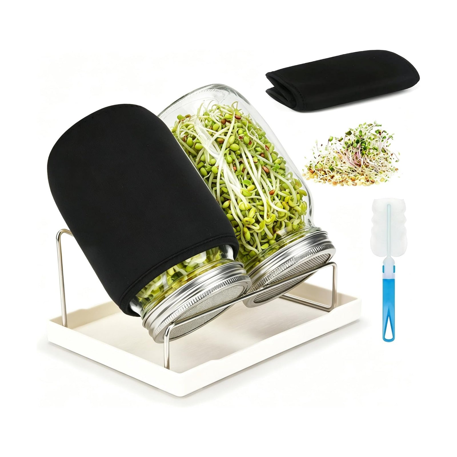  [Large Size] 68oz Sprouting Kit, 2 Sprouting Jar Kits, Wide Mouth Jars with Stainless Steel Screen Sprout Lid, 2000ml