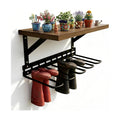 Wall Mount Boot Rack, Garden Tool Organizer With Curved Hooks & Wood Shelf, | Heavy Duty Wader Boot Hangers Organizer