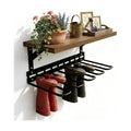 Wall Mount Boot Rack, Garden Tool Organizer With Curved Hooks & Wood Shelf | Heavy Duty Wader Boot Hangers Organizer