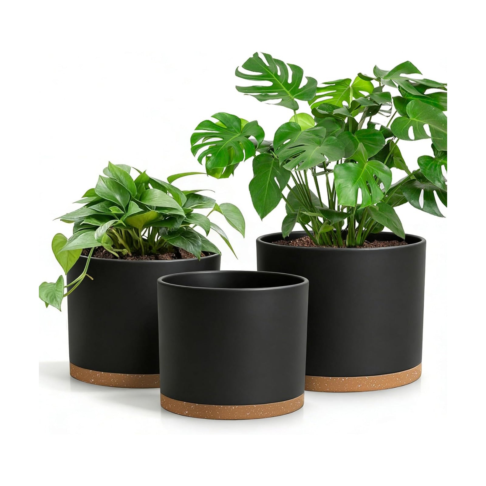 Large Plant Pots Set of 3 – 8", 9", 10" Indoor Flower Pots with Drainage Holes and Saucers, Big Planters for Monstera
