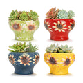 4 Inch Small Succulent Planters, Set of 4 | Hand Crafted Ceramic Plant Pots with Drainage, Colorful Decorative Flower