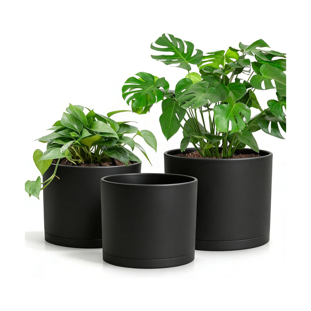 Large Plant Pots Set of 3 – 8", 9", 10" Indoor Flower Pots with Drainage Holes and Saucers, Big Planters for Monstera