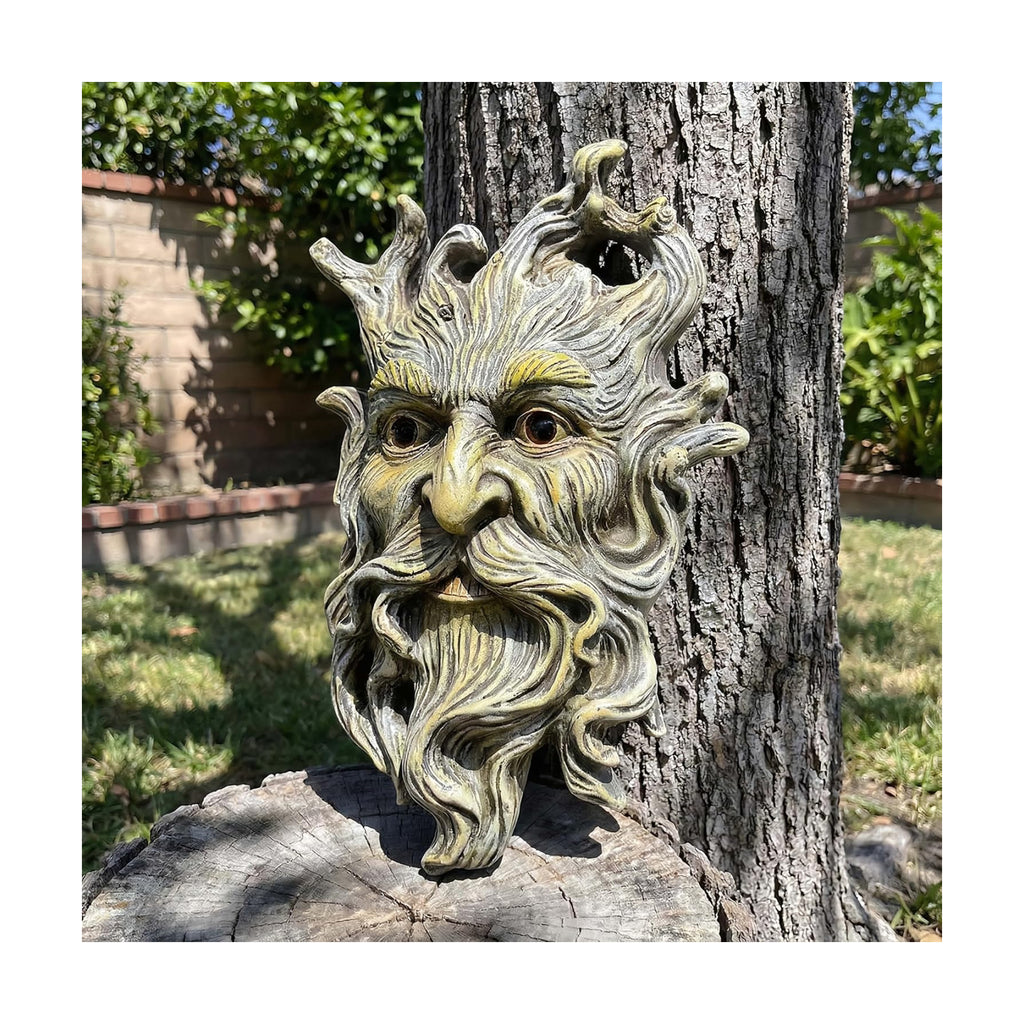 10.1" Whimsical Tree Face Sculpture, Garden Peeker Statue, Outdoor Trunk Tree Huggers Art, Landscape Accent Ornament, Hanging Fairy Elve Figurine for Yard Art, Trees Decor Wall Mounted Statues