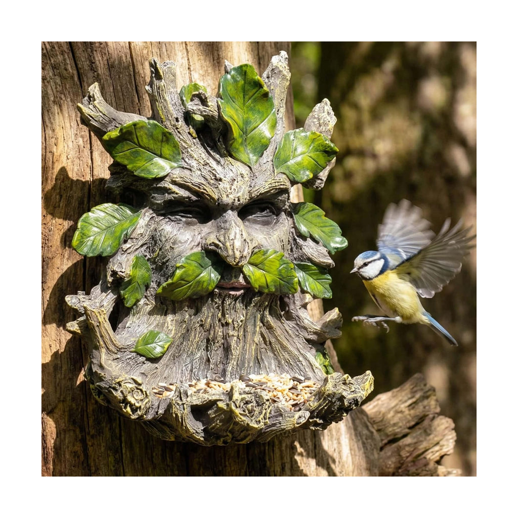 10.3" Whimsical Tree Face Sculpture, Garden Peeker Statue, Outdoor Trunk Tree Huggers Art, Landscape Accent Ornament, Hanging Fairy Elve Figurine for Yard Art, Feeder Decor Wall Mounted Statue