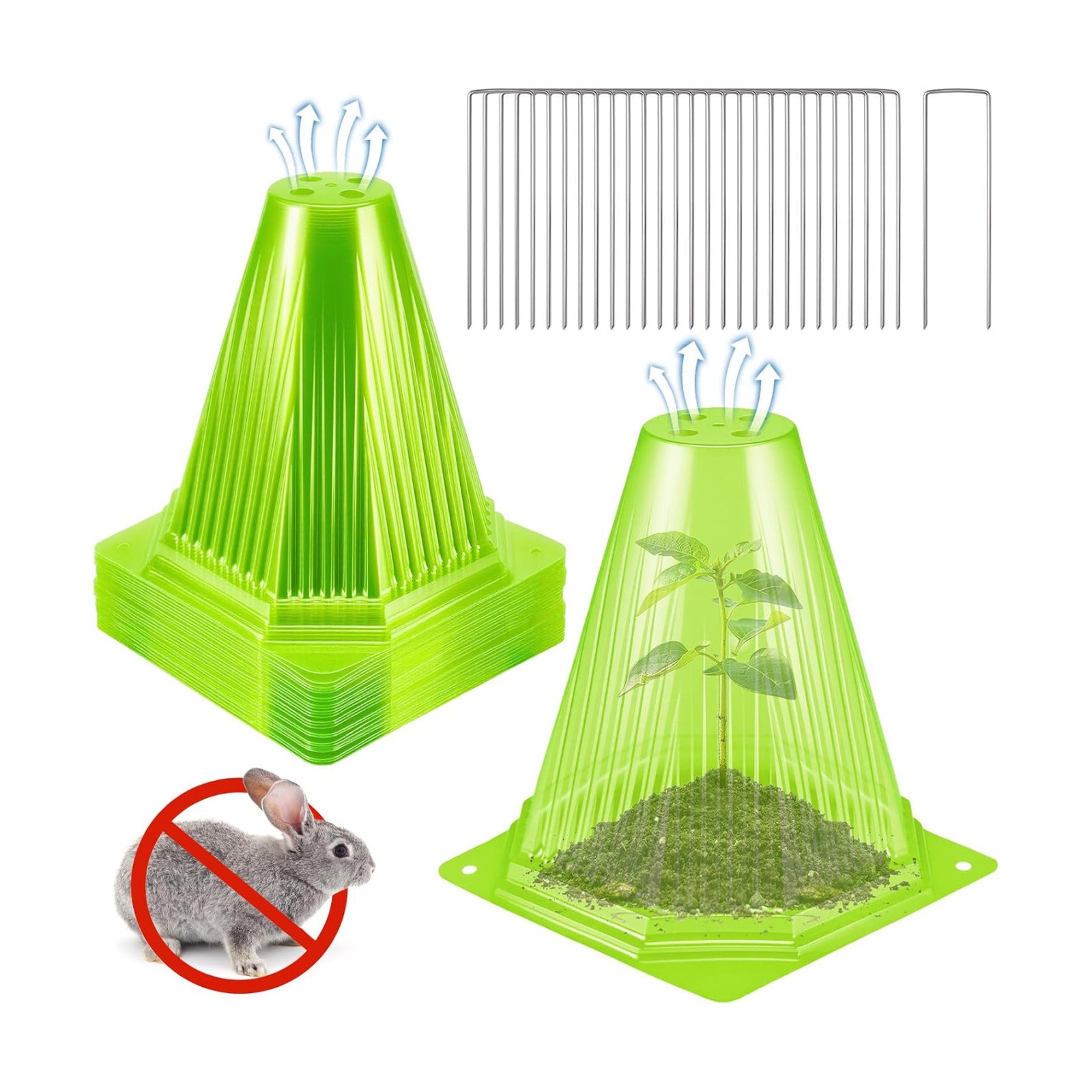 25PCS Garden Cloches for Plants with 50PCS Ground Stakes,Reusable Plant Bell Cover,Plastic Small Plant Seedling