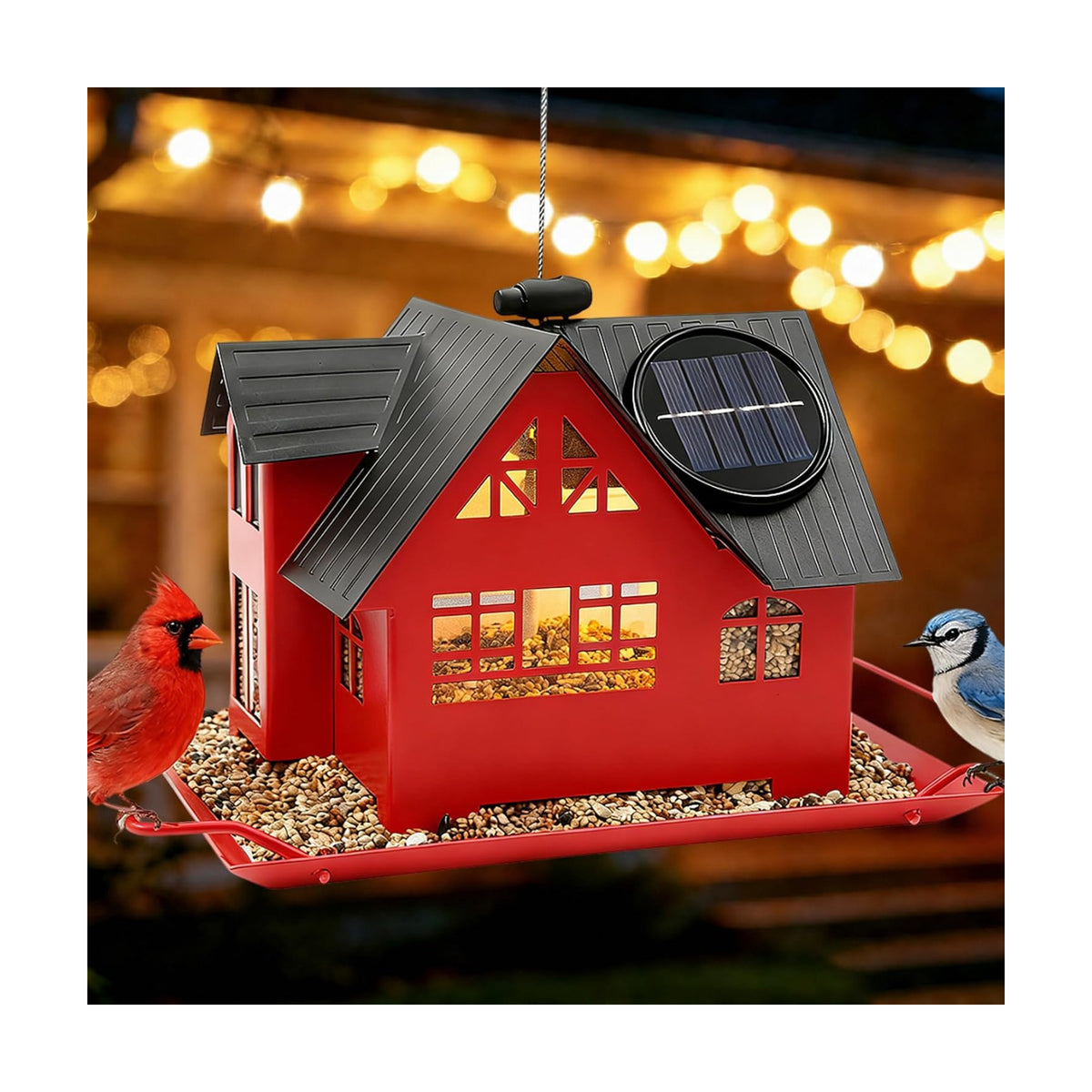 Solar Bird Feeders for Outdoors Hanging, Heavy-Duty All-Metal