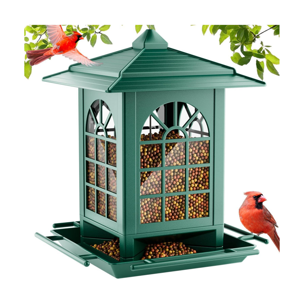 Birdream Bird Feeders for Outdoor Hanging, Assembly Required, 1-Min Easy Setup, Classic Courtyard Design, Attracting Cardinals Chickadees Goldfinches & Sparrows - Green