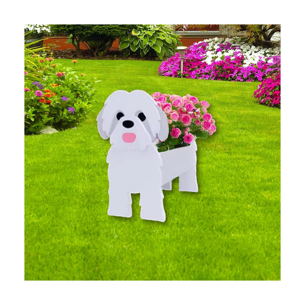 White Shih Tzu Dog Planter Pots, Animal Shaped Flower Pot | Cute Plant Gift for Women and Pet Lovers, Indoor Outdoor