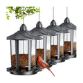 Birdream 4 Pack Bird Feeders for Outdoor Hanging, Assembly Required, 1-Min Easy Setup, Charming Castle Design, Attracting Cardinals Chickadees Goldfinches & Sparrows - Black