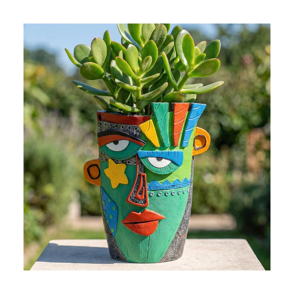 Abstract Face Planter Pot - 8inch Picasso Style Unique Plant Pots | Planters for Indoor Plants with Drainage Hole, Fun