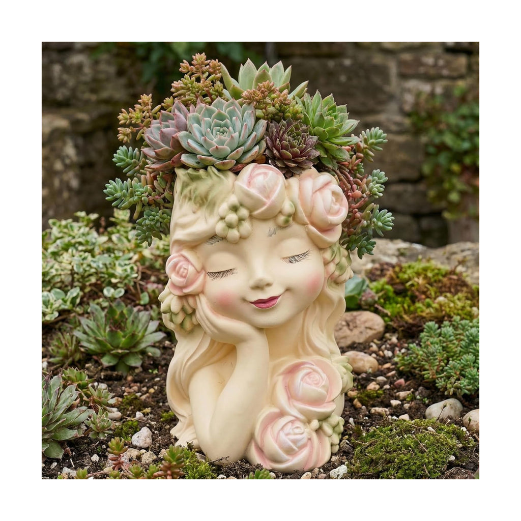 Head Face Planter for Succulents Indoor Outdoor with Drainage Hole, Resin Decorative Flower Pot for Home Garden, Gift