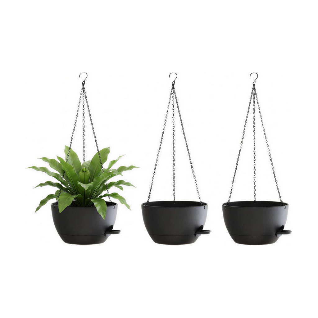 Hanging Planters, 3-Pack 10 Inch Self-Watering Pots with Drainage Holes and Chains, Matte Plastic Planters for