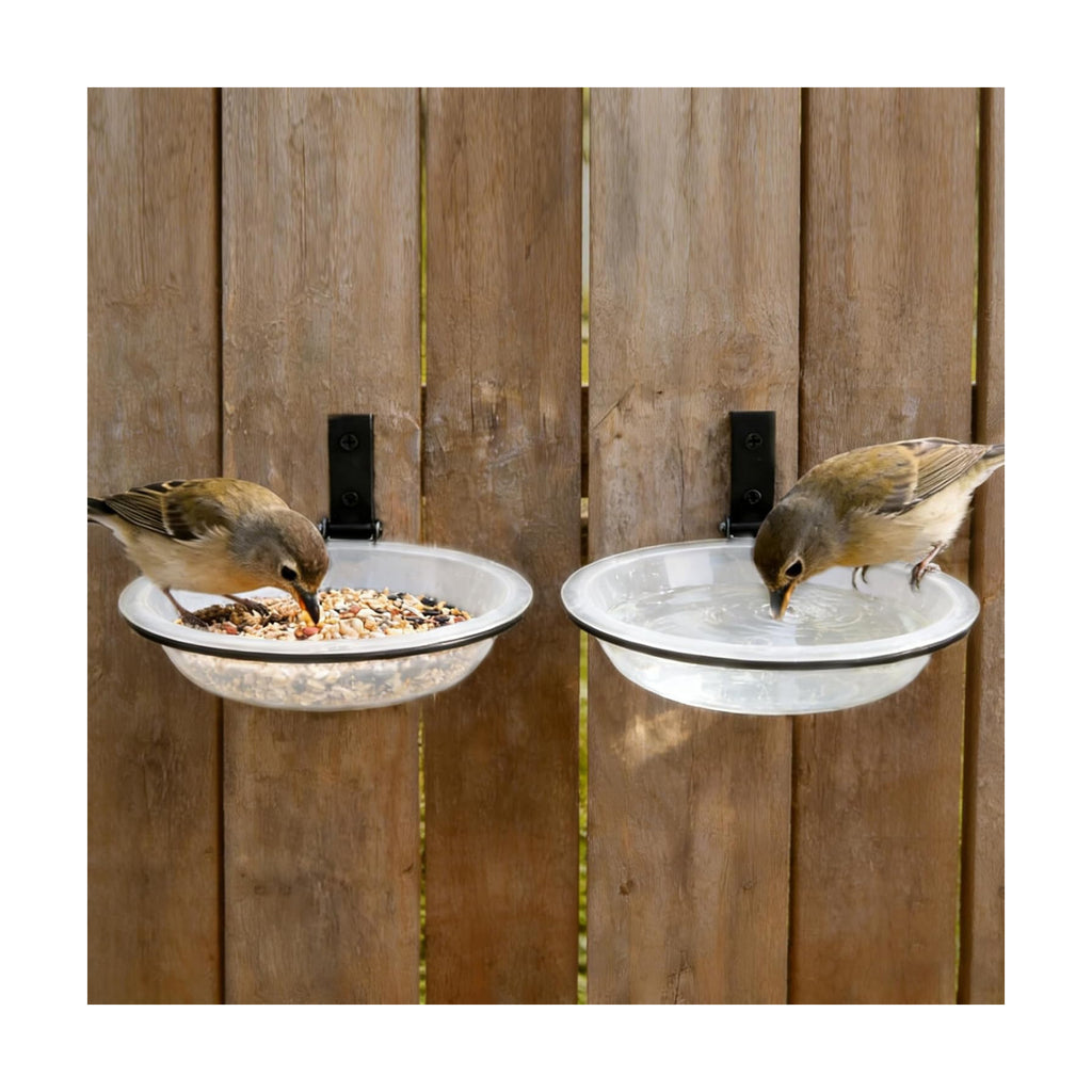 Windproof Bird Feeders Tray - 2pcs Tree Mounted Wild Bird Bath for Outdoors Place Food Water, Installed on Wall Wooden Deck Fence with Heavy Duty Iron Ring, 7.2'' Dia. (Clear)