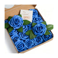16 Pcs Artificial Flowers, Blue Fake Roses with Stems
