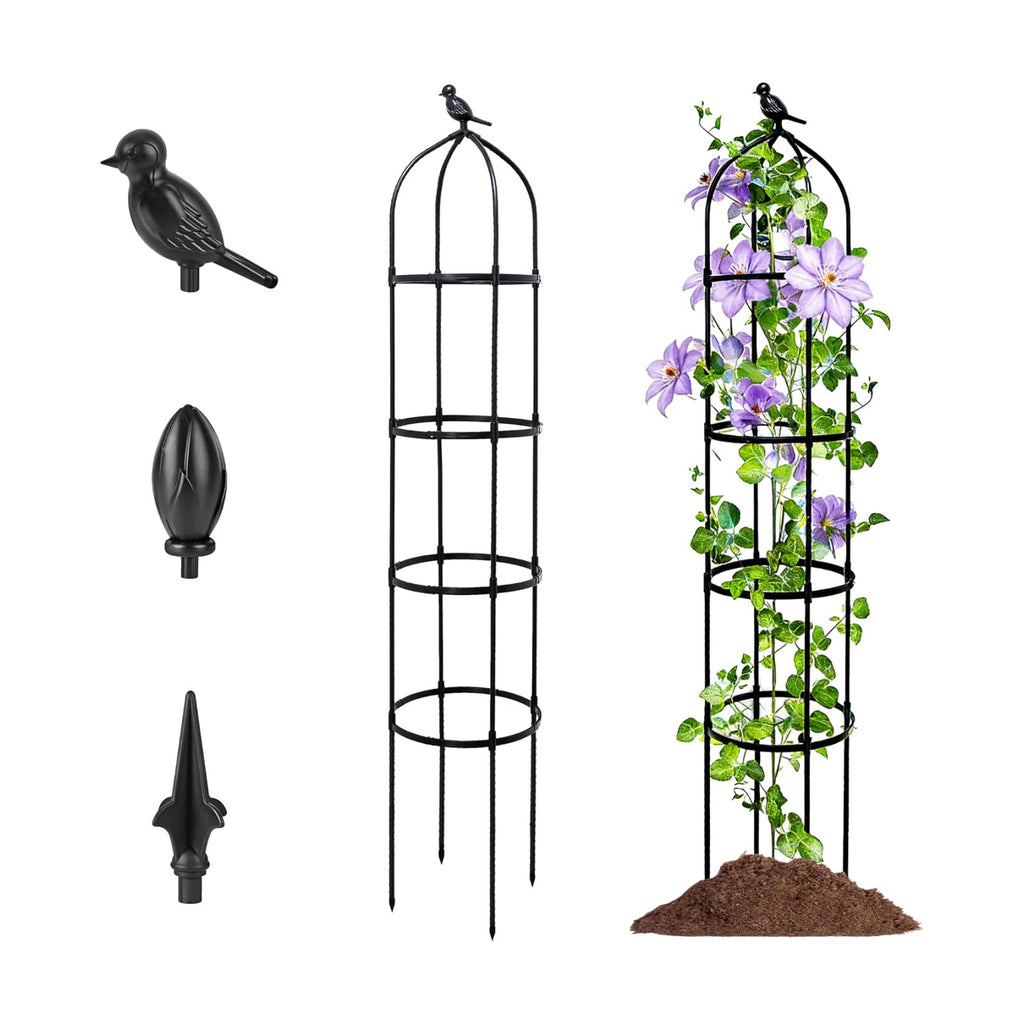 6FT Garden Obelisk Trellis for Climbing Plants,Adjustable 4-Tier Metal Plant Support,Rustproof Outdoor Plant Tower with