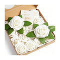 16 Pcs White Artificial Flowers, Fake Roses with Stems
