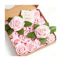 16 Pcs Pink Artificial Flowers, Fake Roses with Stems